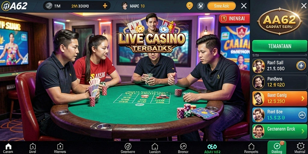 Tampilan gameplay Live Casino yang menegangkan di AA62.