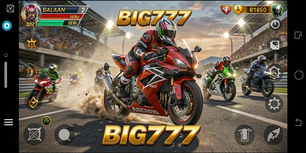 Tampilan gameplay menegangkan dalam balapan motor di BIG777.