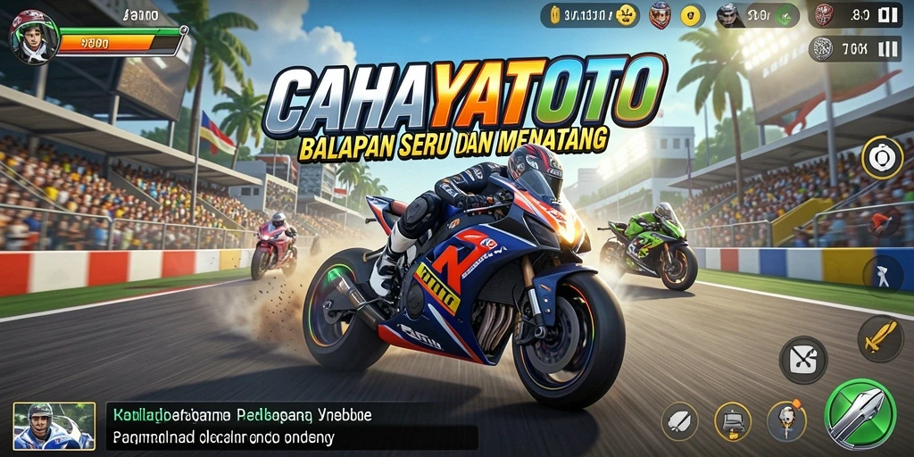 Screenshot gameplay CAHAYATOTO yang menampilkan aksi balapan yang mendebarkan.