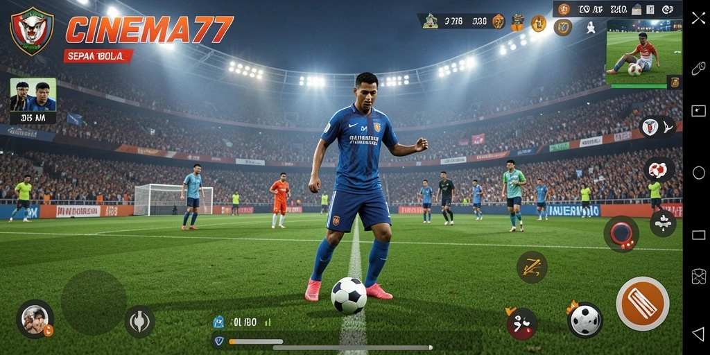 Tangkapan layar utama CINEMA77 menunjukkan aksi intens dalam permainan sepak bola.