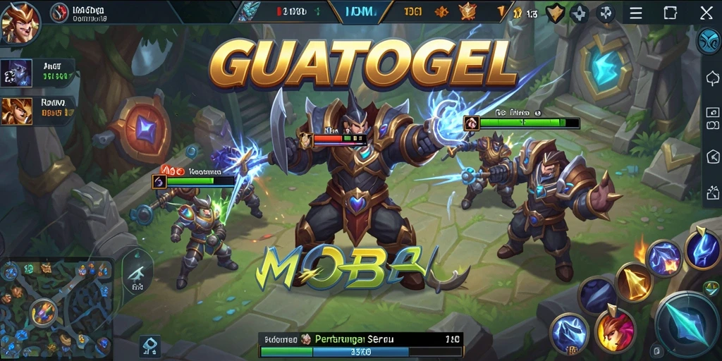 Tampilan menegangkan dari pertarungan dalam GUATOGEL di arena MOBA.