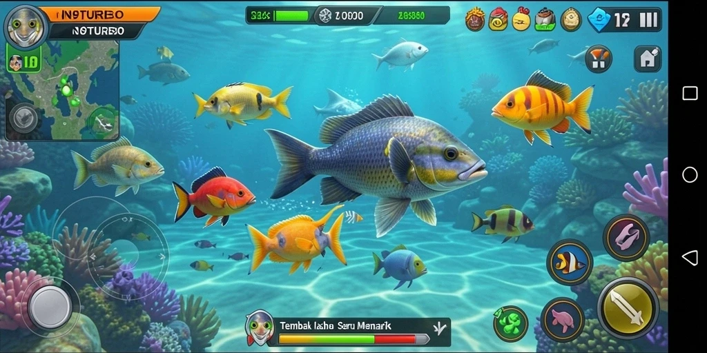 Screenshot gameplay N9TURBO dengan aksi Tembak Ikan yang seru.