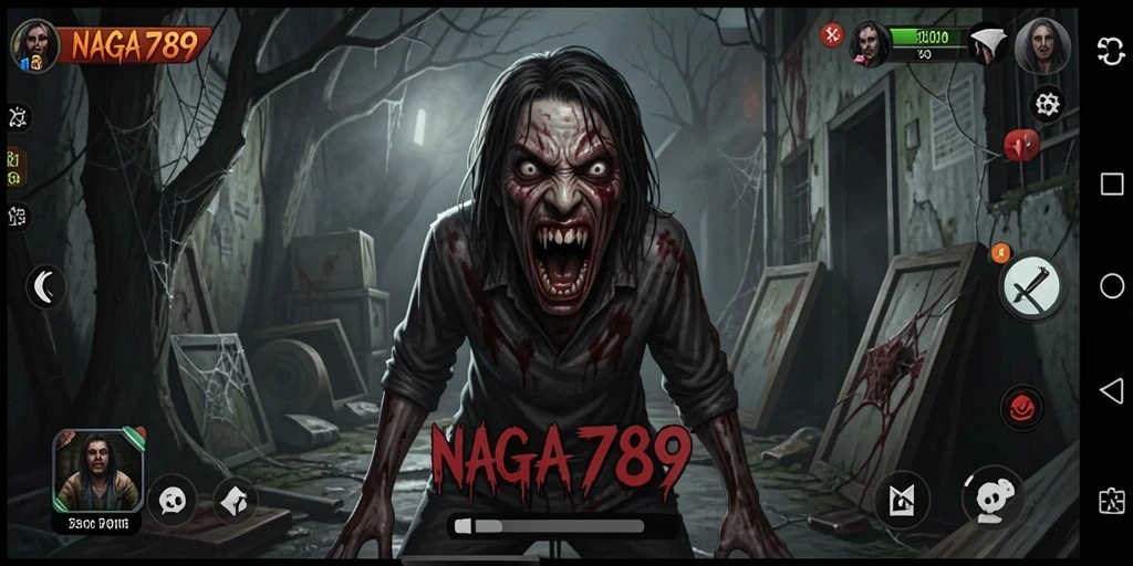 Screenshot gameplay NAGA789 yang menampilkan suasana horor mendebarkan.